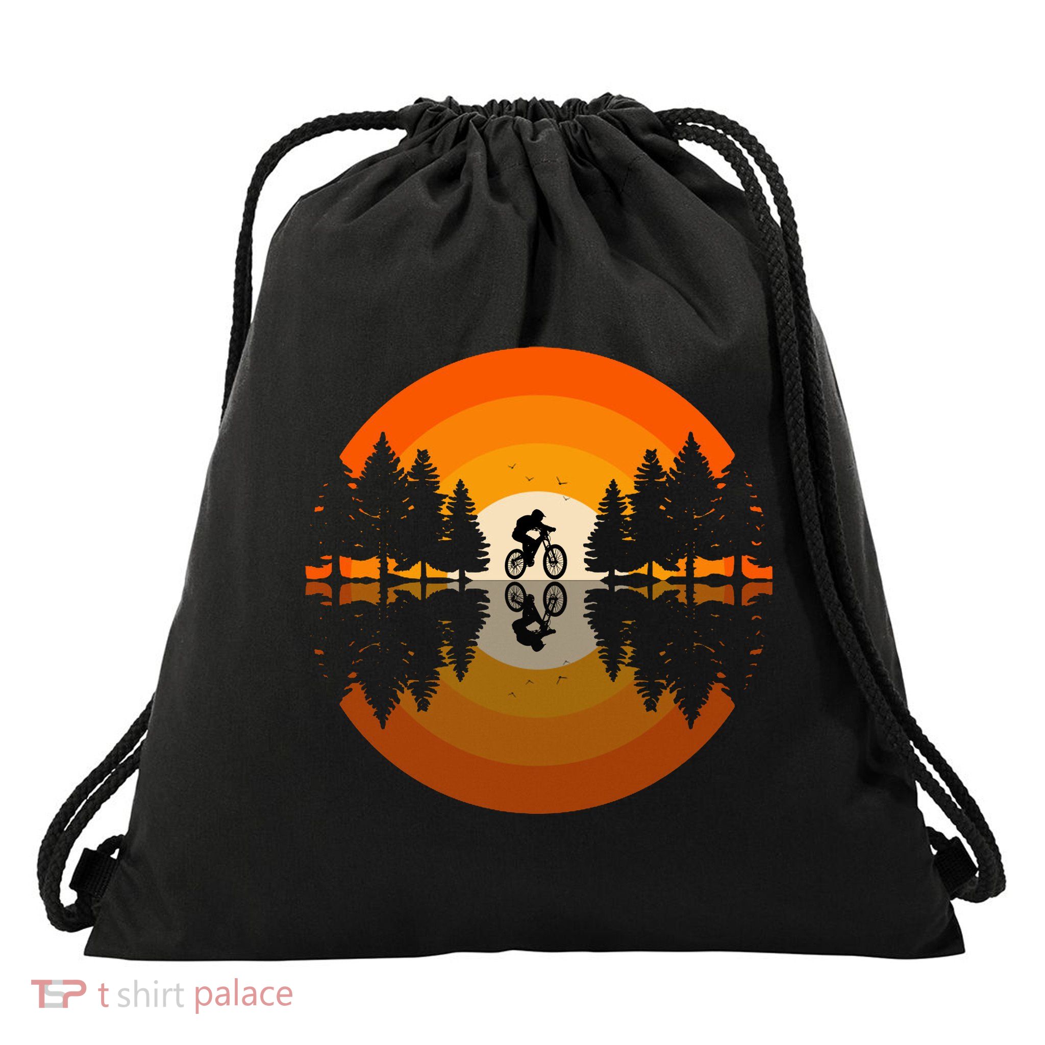 Sunset Retro Mountain Bike Sunset Retro Drawstring Bag