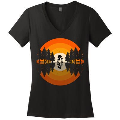 Sunset Retro Mountain Bike Sunset Retro Women's V-Neck T-Shirt