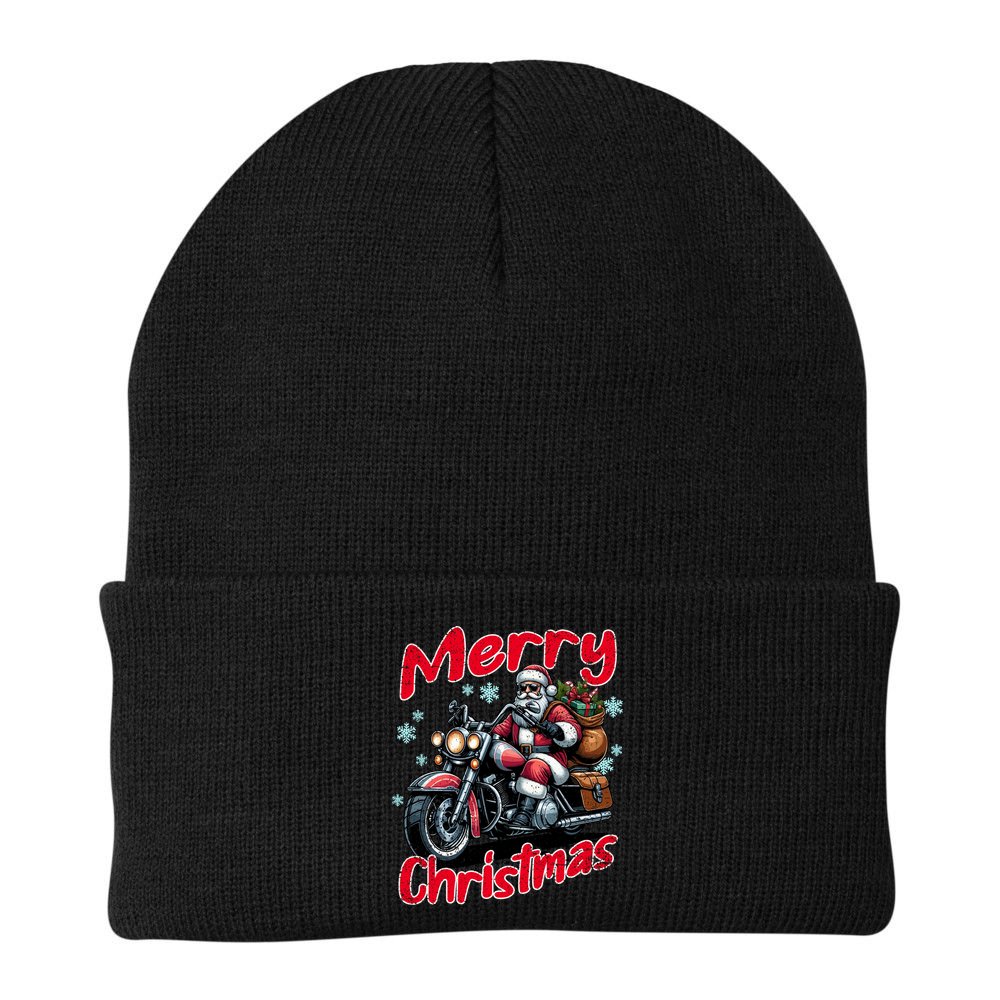 Santa Riding Motorcycle Merry Christmas Festive Xmas Holiday Gift Beanie