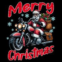 Santa Riding Motorcycle Merry Christmas Festive Xmas Holiday Gift Flat Bill Trucker Hat
