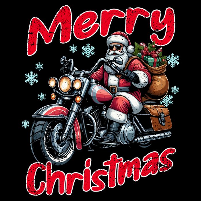 Santa Riding Motorcycle Merry Christmas Festive Xmas Holiday Gift Flat Bill Trucker Hat