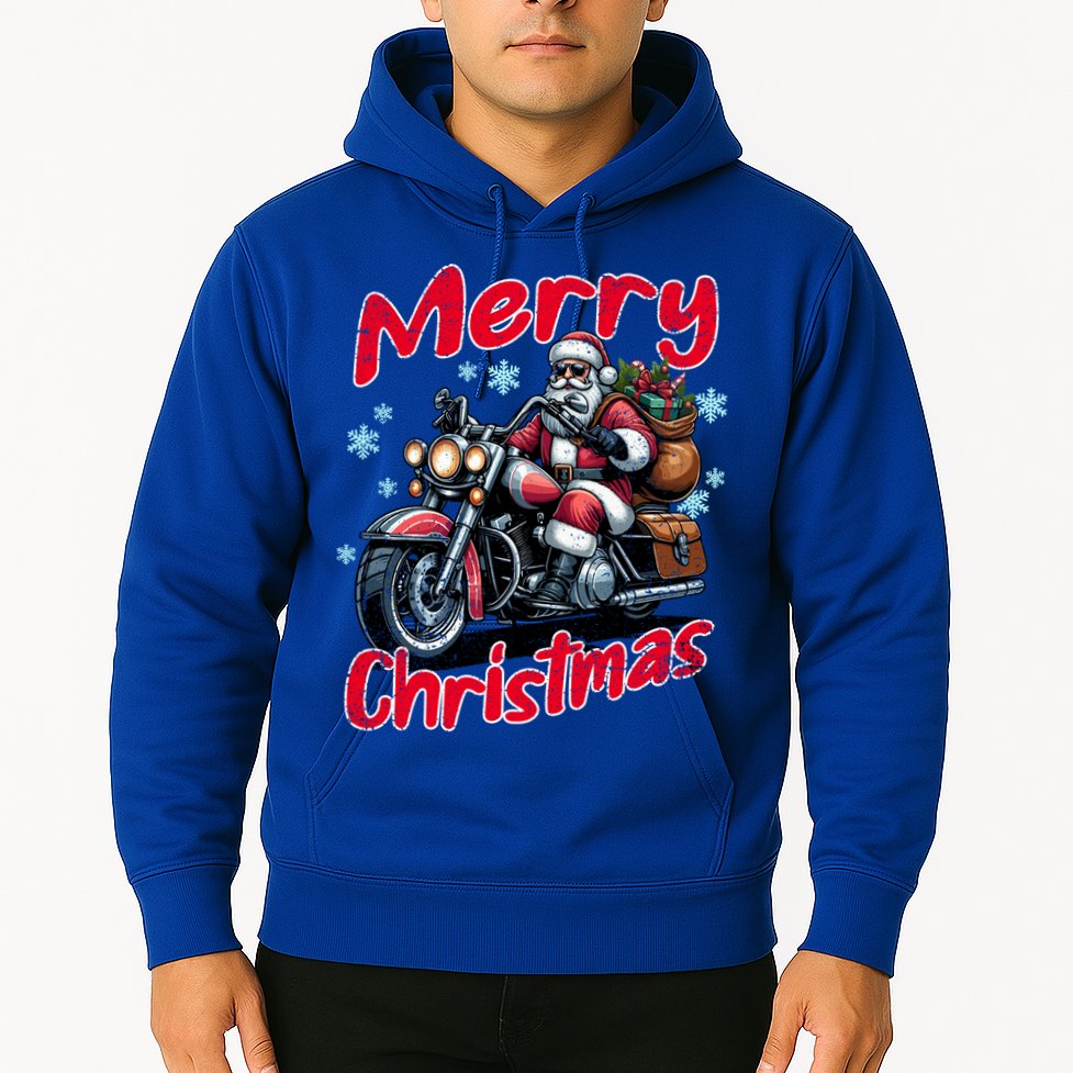 Santa Riding Motorcycle Merry Christmas Festive Xmas Holiday Gift Hoodie