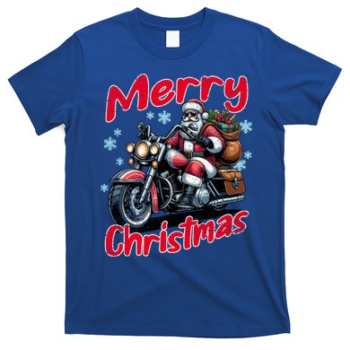Santa Riding Motorcycle Merry Christmas Festive Xmas Holiday Gift T-Shirt