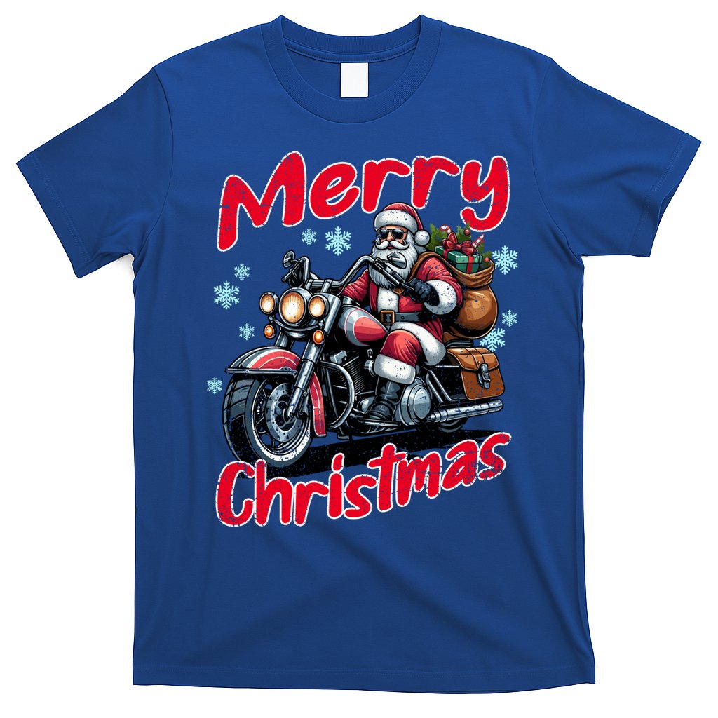Santa Riding Motorcycle Merry Christmas Festive Xmas Holiday Gift T-Shirt