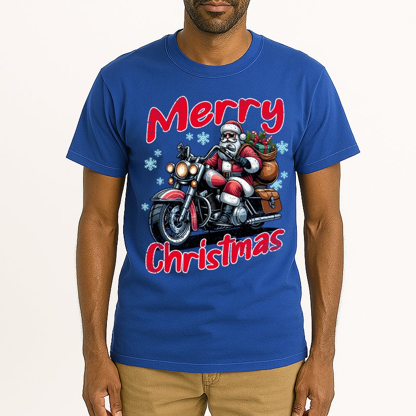 Santa Riding Motorcycle Merry Christmas Festive Xmas Holiday Gift Tall T-Shirt
