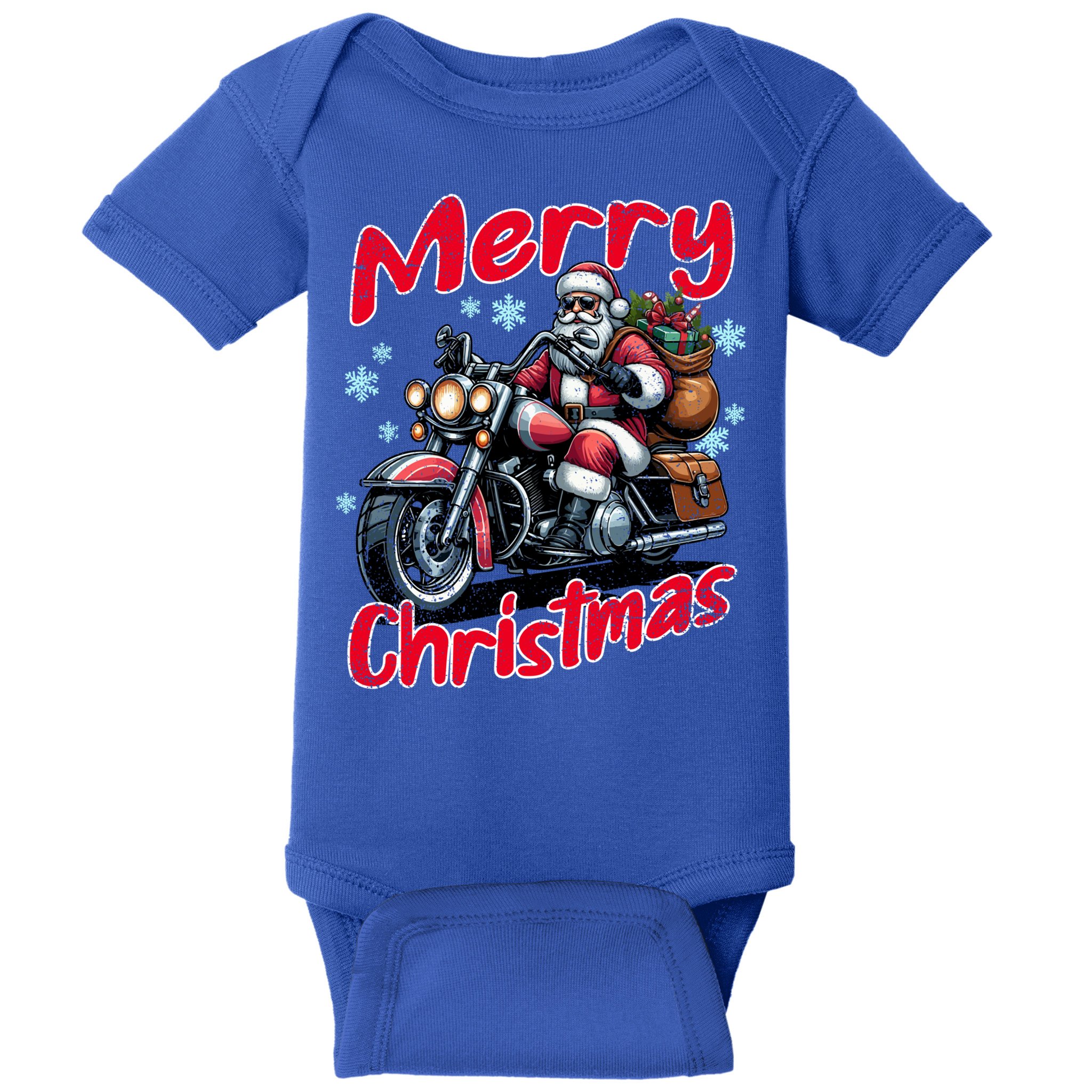 Santa Riding Motorcycle Merry Christmas Festive Xmas Holiday Gift Baby Bodysuit