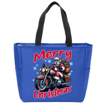 Santa Riding Motorcycle Merry Christmas Festive Xmas Holiday Gift Zip Tote Bag