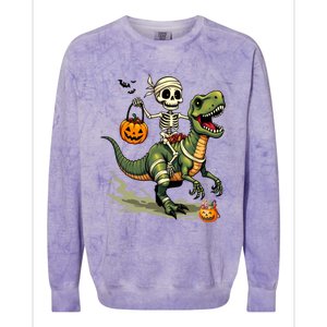 Skeleton Riding Mummy Dinosaur T Rex Halloween Funny Cute Gift Colorblast Crewneck Sweatshirt