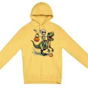 Skeleton Riding Mummy Dinosaur T Rex Halloween Funny Cute Gift Premium Pullover Hoodie