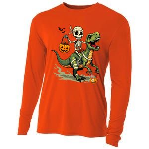 Skeleton Riding Mummy Dinosaur T Rex Halloween Funny Cute Gift Cooling Performance Long Sleeve Crew