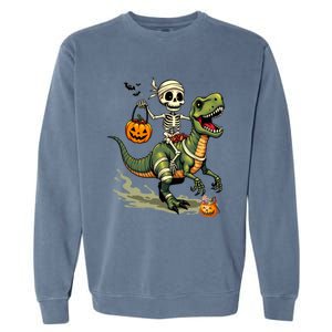 Skeleton Riding Mummy Dinosaur T Rex Halloween Funny Cute Gift Garment-Dyed Sweatshirt