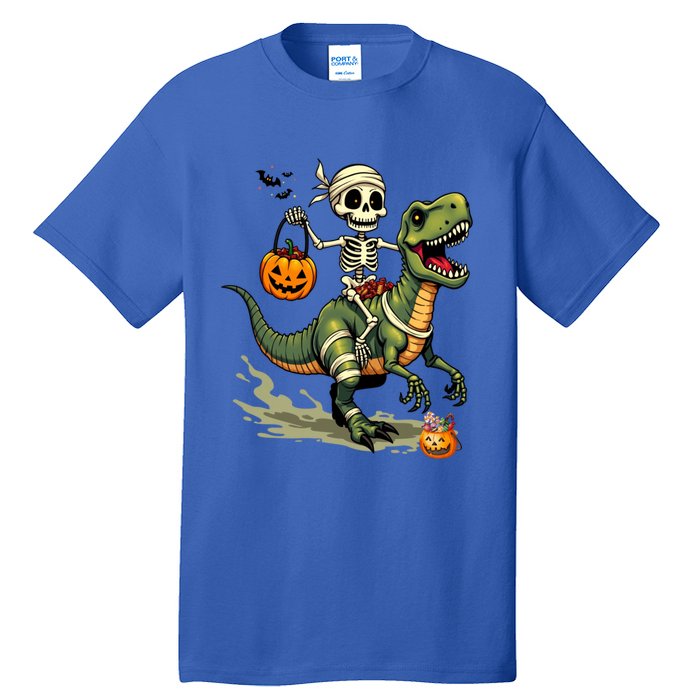 Skeleton Riding Mummy Dinosaur T Rex Halloween Funny Cute Gift Tall T-Shirt