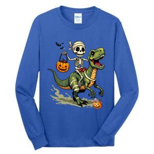 Skeleton Riding Mummy Dinosaur T Rex Halloween Funny Cute Gift Tall Long Sleeve T-Shirt