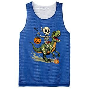 Skeleton Riding Mummy Dinosaur T Rex Halloween Funny Cute Gift Mesh Reversible Basketball Jersey Tank