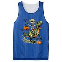 Skeleton Riding Mummy Dinosaur T Rex Halloween Funny Cute Gift Mesh Reversible Basketball Jersey Tank