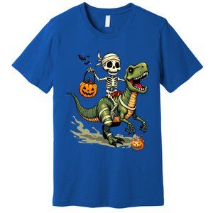 Skeleton Riding Mummy Dinosaur T Rex Halloween Funny Cute Gift Premium T-Shirt