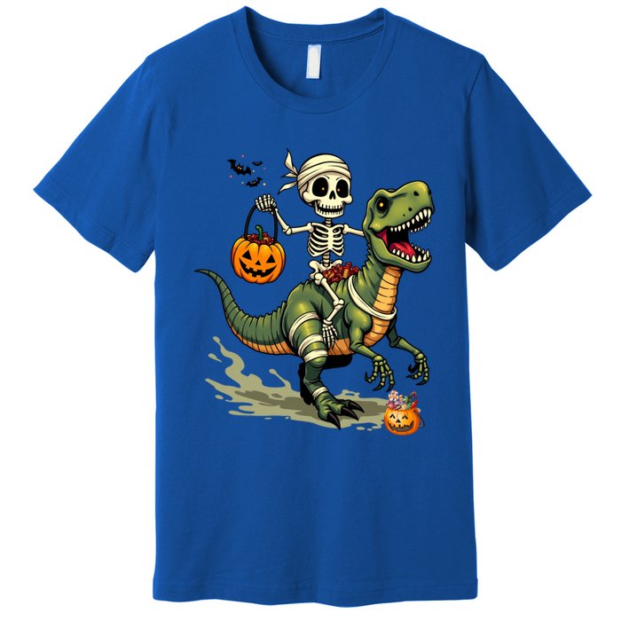 Skeleton Riding Mummy Dinosaur T Rex Halloween Funny Cute Gift Premium T-Shirt