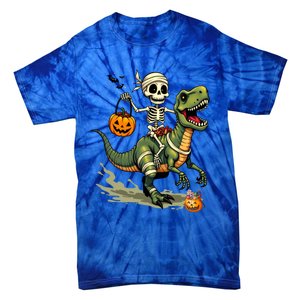 Skeleton Riding Mummy Dinosaur T Rex Halloween Funny Cute Gift Tie-Dye T-Shirt