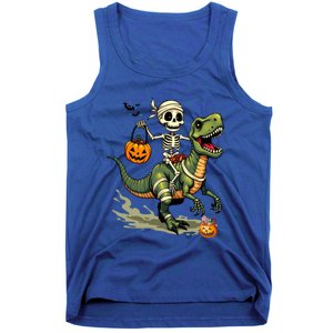 Skeleton Riding Mummy Dinosaur T Rex Halloween Funny Cute Gift Tank Top