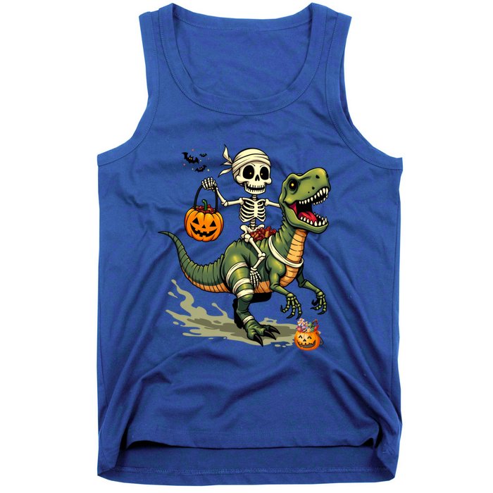 Skeleton Riding Mummy Dinosaur T Rex Halloween Funny Cute Gift Tank Top