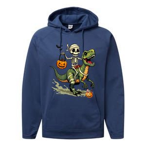 Skeleton Riding Mummy Dinosaur T Rex Halloween Funny Cute Gift Performance Fleece Hoodie