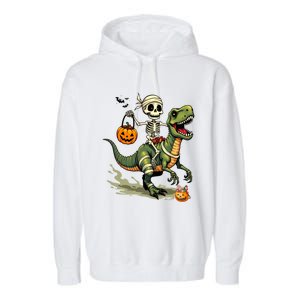 Skeleton Riding Mummy Dinosaur T Rex Halloween Funny Cute Gift Garment-Dyed Fleece Hoodie