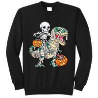 Skeleton Riding Mummy Dinosaur T Rex Halloween Funny Pumpkin Sweatshirt