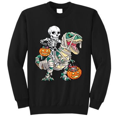 Skeleton Riding Mummy Dinosaur T Rex Halloween Funny Pumpkin Sweatshirt