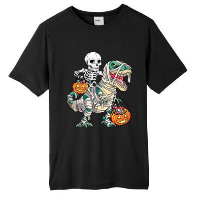 Skeleton Riding Mummy Dinosaur T Rex Halloween Funny Pumpkin Tall Fusion ChromaSoft Performance T-Shirt