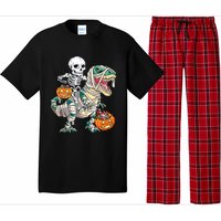 Skeleton Riding Mummy Dinosaur T Rex Halloween Funny Pumpkin Pajama Set