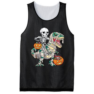 Skeleton Riding Mummy Dinosaur T Rex Halloween Funny Pumpkin Mesh Reversible Basketball Jersey Tank