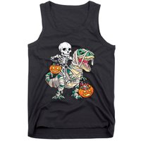 Skeleton Riding Mummy Dinosaur T Rex Halloween Funny Pumpkin Tank Top