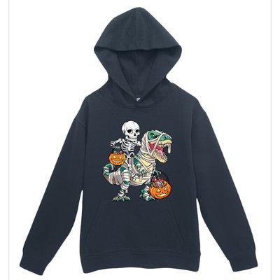 Skeleton Riding Mummy Dinosaur T Rex Halloween Funny Pumpkin Urban Pullover Hoodie