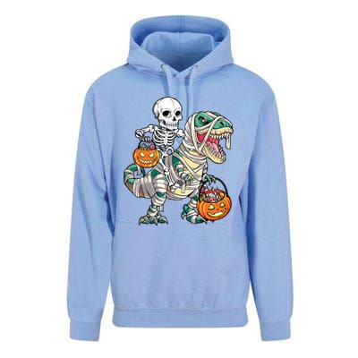 Skeleton Riding Mummy Dinosaur T Rex Halloween Funny Pumpkin Unisex Surf Hoodie