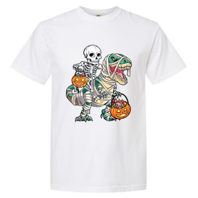 Skeleton Riding Mummy Dinosaur T Rex Halloween Funny Pumpkin Garment-Dyed Heavyweight T-Shirt