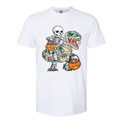 Skeleton Riding Mummy Dinosaur T Rex Halloween Funny Pumpkin Softstyle CVC T-Shirt