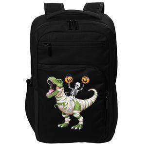 Skeleton Riding Mummy Dinosaur T Rex Halloween Funny Pumpkin Cute Gift Impact Tech Backpack