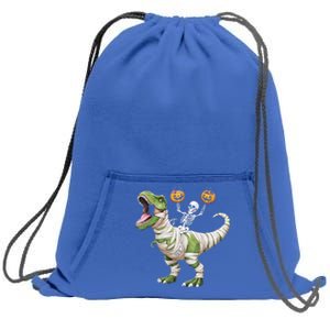 Skeleton Riding Mummy Dinosaur T Rex Halloween Funny Pumpkin Cute Gift Sweatshirt Cinch Pack Bag