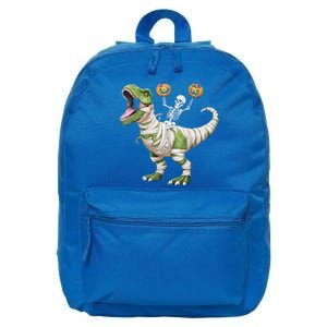 Skeleton Riding Mummy Dinosaur T Rex Halloween Funny Pumpkin Cute Gift 16 in Basic Backpack