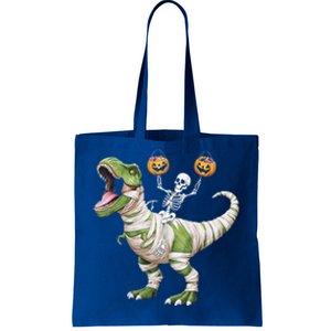 Skeleton Riding Mummy Dinosaur T Rex Halloween Funny Pumpkin Cute Gift Tote Bag