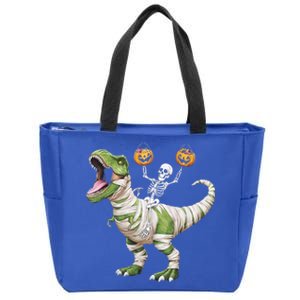 Skeleton Riding Mummy Dinosaur T Rex Halloween Funny Pumpkin Cute Gift Zip Tote Bag