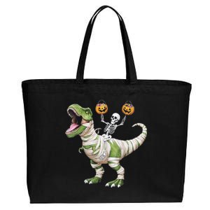 Skeleton Riding Mummy Dinosaur T Rex Halloween Funny Pumpkin Cute Gift Cotton Canvas Jumbo Tote