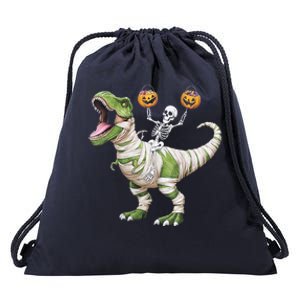 Skeleton Riding Mummy Dinosaur T Rex Halloween Funny Pumpkin Cute Gift Drawstring Bag