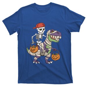 Skeleton Riding Mummy Dinosaur T Rex Halloween Funny Pumpkin Gift T-Shirt