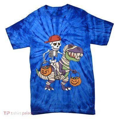Skeleton Riding Mummy Dinosaur T Rex Halloween Funny Pumpkin Gift Tie-Dye T-Shirt