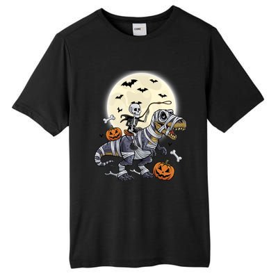 Skeleton Riding Mummy Dinosaur T Rex Halloween Funny Pumpkin Gift Tall Fusion ChromaSoft Performance T-Shirt