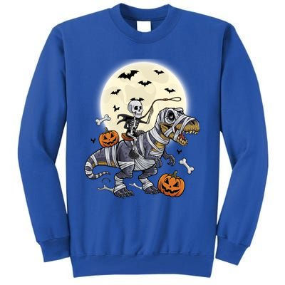 Skeleton Riding Mummy Dinosaur T Rex Halloween Funny Pumpkin Gift Tall Sweatshirt