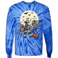 Skeleton Riding Mummy Dinosaur T Rex Halloween Funny Pumpkin Gift Tie-Dye Long Sleeve Shirt