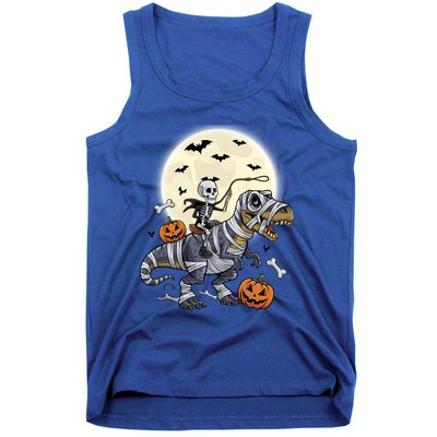 Skeleton Riding Mummy Dinosaur T Rex Halloween Funny Pumpkin Gift Tank Top