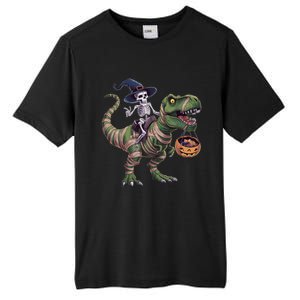 Skeleton Riding Mummy Dinosaur T Rex Halloween Funny Pumpkin Gift Tall Fusion ChromaSoft Performance T-Shirt